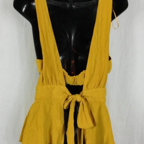 Zara Mustard Yellow Cutout Tie Back Blouse - Picture 5 of 6